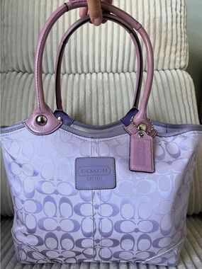 ✨RARE Vintage Y2K Coach Bleecker Signature Jacquard Tote Bag –Lavender/Pink💜🦄🧁💅🪻